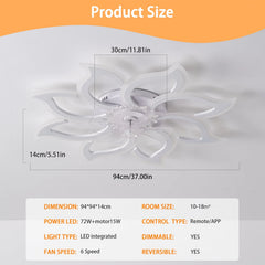 Garwarm Dimmable Ceiling Fan with Light and Remote Control, 27" Small Flush Mounted Ceiling Fan