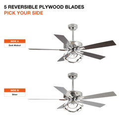 Parrot Uncle 52 - Inch Contemporary Chrome Ceiling Fan with Integrated LED Lights and Remote Control