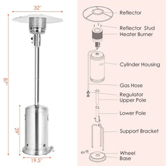 50,000 BTU Propane Patio Heater, Standing Stainless Steel Outdoor Heater with Wheels, Triple Protection, CSA Certified for Deck & Commercial