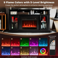 58" Electric Fireplace TV Stand for 65" TVs, Entertainment Center with 28" Fireplace Heater Insert, LED Lights, Remote Control & Storage