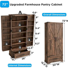 72 - Inch Tall Farmhouse Kitchen Pantry Cabinet - Stylish Storage Cupboard
