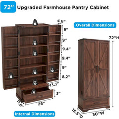 72 - Inch Tall Farmhouse Kitchen Pantry Cabinet - Stylish Storage Cupboard