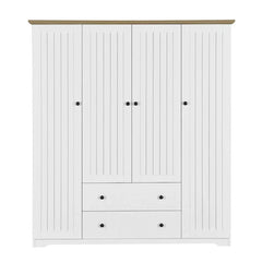 Freestanding 4 - Door Wardrobe Armoire with 2 Drawers and Hanging Rods for Clothes Storage