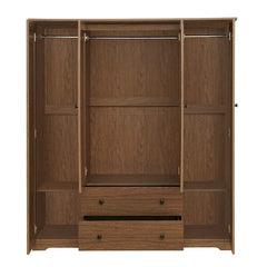Freestanding 4 - Door Wardrobe Armoire with 2 Drawers and Hanging Rods for Clothes Storage