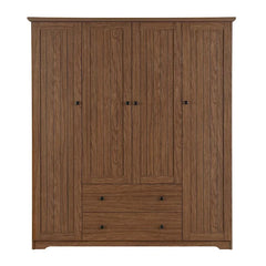 Freestanding 4 - Door Wardrobe Armoire with 2 Drawers and Hanging Rods for Clothes Storage