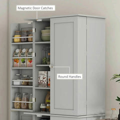 Spaco 17-Tier Kitchen Small Pantry Cabinet with 2 Doors and 6 Adjustable Shelves, Cabinet Pantry, Freestanding 5-Tier Shelving Pantries