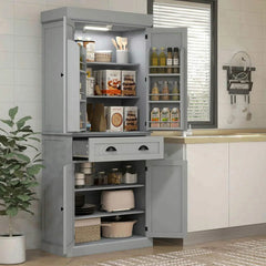 Spaco 17-Tier Kitchen Small Pantry Cabinet with 2 Doors and 6 Adjustable Shelves, Cabinet Pantry, Freestanding 5-Tier Shelving Pantries