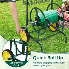 Garden Hose Reel Cart Holds 230FT of 5/8" Hose, Heavy - Duty Hose Cart with 2 Wheels & Storage Basket, Portable Water Hose Organizer for Yard