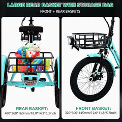 ABORON 3.0 Fat Tire Electric Trike for Senior Foldable E - Bike, 500W Motorized Tricycle Adult 20" Folding 3 Wheel Electric Commute Bike Trike W/48V