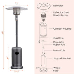 50,000 BTU Propane Patio Heater, Standing Stainless Steel Outdoor Heater with Wheels, Triple Protection, CSA Certified for Deck & Commercial
