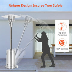 50,000 BTU Propane Patio Heater, Standing Stainless Steel Outdoor Heater with Wheels, Triple Protection, CSA Certified for Deck & Commercial