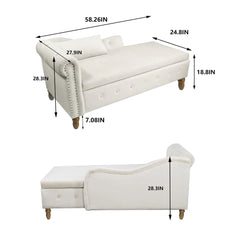Storage Chaise Lounge, Upholstered Rolled Arm Chase Lounge with Nailhead Trim, Recliner Lounge Chair for Living Room Bedroom