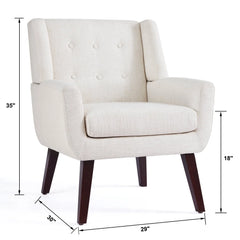 HUIMO Accent Chair, Button Tufted Upholstered Living Room Chairs, Mid Century Modern Comfy Reading Chairs for Bedroom, Living Room, Beige