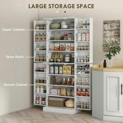 Spaco 17-Tier Kitchen Small Pantry Cabinet with 2 Doors and 6 Adjustable Shelves, Cabinet Pantry, Freestanding 5-Tier Shelving Pantries