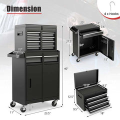 2 - in - 1 Rolling Tool Chest, 5-Drawer Tool Storage Cabinet with Wheels, Adjustable Shelf, Tool Box Organizer for Garage Warehouse Workshop