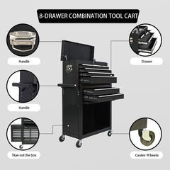 8 Drawer Large Capacity Rolling Toolbox, Detachable Cabinet Storage Tool Chest with Wheels, Tool Storage Cabinet with Lock for Workshop Garage