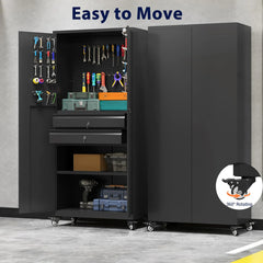 AECOJOY 71" Metal Garage Storage Cabinet with Drawers and Wheel