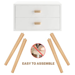 Syngar Nightstand Set of 2, Modern Bedside Tables with 2 Drawers, Storage Shelf and Wood Handles, White Bedroom Furniture