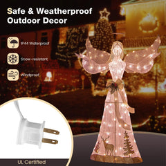 Tangkula 5 FT Lighted Christmas Angel, Outdoor Pre - lit 3D Glittered Angel with 100 Warm White Lights