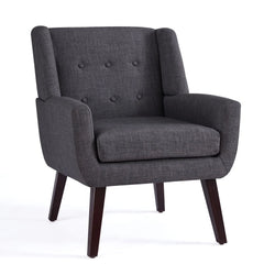 HUIMO Accent Chair, Button Tufted Upholstered Living Room Chairs, Mid Century Modern Comfy Reading Chairs for Bedroom, Living Room, Beige