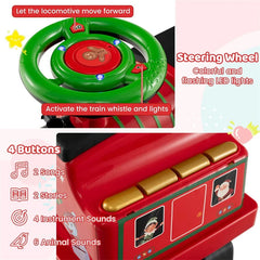 6V 2-Seater Ride On Train with Detachable Carriage, Under-Seat Storage, Whistle & Flashing LED Lights, Trackless Electric Ride On Toy for Kids