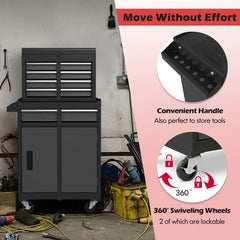 2 - in - 1 Rolling Tool Chest, 5-Drawer Tool Storage Cabinet with Wheels, Adjustable Shelf, Tool Box Organizer for Garage Warehouse Workshop