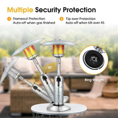 11,000 BTU Tabletop Propane Patio Heater, Portable Stainless Steel Outdoor Heater with Adjustable Flame & Tip - Over Protection