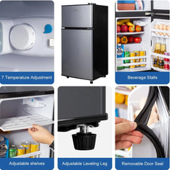 3.5 Cu.ft Mini Fridge Freezer, 2 Door Small Refrigerator, 7 Level Adjustable Thermostat Freezer Fridge for Living Room, Kitchen and Apartment, Sivelr