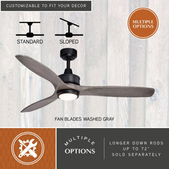 Vaxcel Curtiss Satin Brass Mid - Century Modern MCM Wood Propeller Ceiling Fan with LED Light Kit and Remote