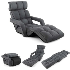 6 - Position Adjustable Floor Sofa Bed, Folding Lazy Sofa Chaise Lounger Recliner with Armrests & Footrests for Living Room, Bedroom & Gaming
