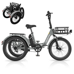 ABORON 3.0 Fat Tire Electric Trike for Senior Foldable E - Bike, 500W Motorized Tricycle Adult 20" Folding 3 Wheel Electric Commute Bike Trike W/48V
