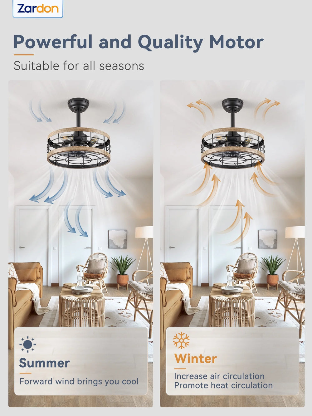 Zardon 52 in Black Ceiling Fan with LED Light and Remote, Downrod 6-Speed and Quiet Reversible DC Motor for Bedroom, Living Room, Indoor