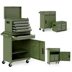 2 - in - 1 Rolling Tool Chest, 5-Drawer Tool Storage Cabinet with Wheels, Adjustable Shelf, Tool Box Organizer for Garage Warehouse Workshop