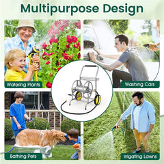 Garden Hose Reel Cart Holds 230FT of 5/8" Hose, Heavy - Duty Hose Cart with 2 Wheels & Storage Basket, Portable Water Hose Organizer for Yard