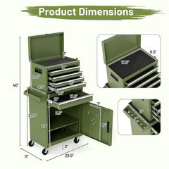2 - in - 1 Rolling Tool Chest, 5-Drawer Tool Storage Cabinet with Wheels, Adjustable Shelf, Tool Box Organizer for Garage Warehouse Workshop
