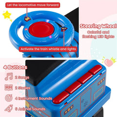 6V 2-Seater Ride On Train with Detachable Carriage, Under-Seat Storage, Whistle & Flashing LED Lights, Trackless Electric Ride On Toy for Kids