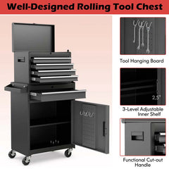 2 - in - 1 Rolling Tool Chest, 5-Drawer Tool Storage Cabinet with Wheels, Adjustable Shelf, Tool Box Organizer for Garage Warehouse Workshop