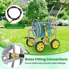 Heavy Duty Metal Garden Hose Reel Cart Holds 300FT of 5/8" Hose with 4 Wheels & Storage Basket, Portable Water Hose Organizer for Yard Lawn