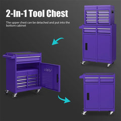 2 - in - 1 Rolling Tool Chest, 5-Drawer Tool Storage Cabinet with Wheels, Adjustable Shelf, Tool Box Organizer for Garage Warehouse Workshop