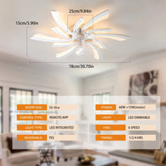 Garwarm Dimmable Ceiling Fan with Light and Remote Control, 27" Small Flush Mounted Ceiling Fan