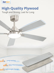 Zardon 52 in Black Ceiling Fan with LED Light and Remote, Downrod 6-Speed and Quiet Reversible DC Motor for Bedroom, Living Room, Indoor