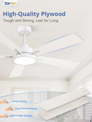 Zardon 52 in Black Ceiling Fan with LED Light and Remote, Downrod 6-Speed and Quiet Reversible DC Motor for Bedroom, Living Room, Indoor