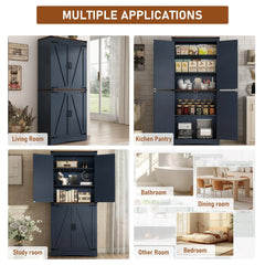 71" Tall Farmhouse Kitchen Pantry Cabinet, 5 Layers Storage Cabinet with Adjustable Shelves, Farmhouse Pantry Cabinet with 4 Barn Doors