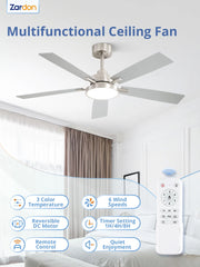 Zardon 52 in Black Ceiling Fan with LED Light and Remote, Downrod 6-Speed and Quiet Reversible DC Motor for Bedroom, Living Room, Indoor
