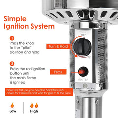 50,000 BTU Propane Patio Heater, Standing Stainless Steel Outdoor Heater with Wheels, Triple Protection, CSA Certified for Deck & Commercial