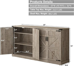 71" Tall Farmhouse Kitchen Pantry Cabinet, 5 Layers Storage Cabinet with Adjustable Shelves, Farmhouse Pantry Cabinet with 4 Barn Doors