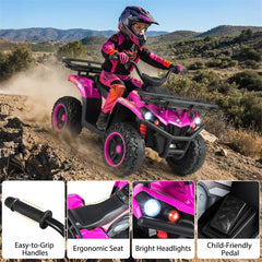 24V Kids ATV Ride On Quad, Electric 4 Wheeler Toy with 5Mph Max Speed, LED Headlights, Music, Front & Rear Storage for Boys Girls