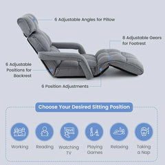 6 - Position Adjustable Floor Sofa Bed, Folding Lazy Sofa Chaise Lounger Recliner with Armrests & Footrests for Living Room, Bedroom & Gaming