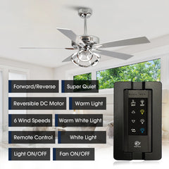 Parrot Uncle 52 - Inch Contemporary Chrome Ceiling Fan with Integrated LED Lights and Remote Control