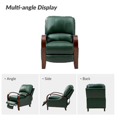 Set of 2 Alex Mid - Century Modern Genuine Leather Manual Recliners with Curved Wooden Arms
